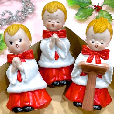 VINTAGE: 5pcs - 1980s Homco Choir Boy Figurine Set - #5550 - Choir Boys Trio - Choir Altar Caroling Carolers - Christmas Decorations 