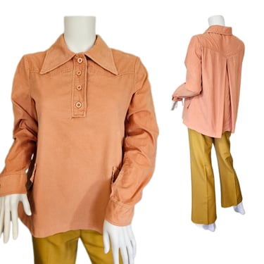 1970's Peach Cotton Corduroy Smock Top I Sz Med I Art Bro Sportswear 