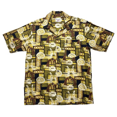 Vintage 1960s PARADISE Hawaiian Sport Shirt ~ M ~ Camp Collar ~ Print ~ Rockabilly / Tiki / Atomic / VLV 