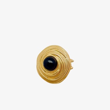 Black Agate Stainless Steel gold Plated Ring 