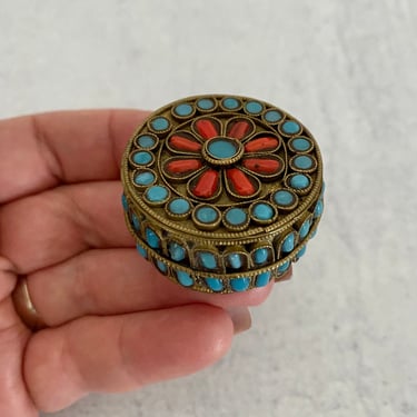 Small Vintage Tibetan Trinket Pill Box 