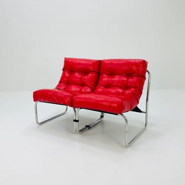 set of 2 Model Pixi red leather lounge chairs by Gillis Lundgren for Ikea, 1970s 