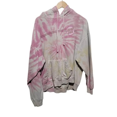 Men's XL Santa Cruz Tie Dye Sweatshirt Pink Hoodie Pockets Graphic Drawstring 