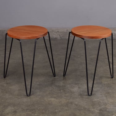 PAIR of Florence Knoll Hairpin Stacking Tables Mid Century Modern Stools or Side Tables 