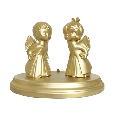 Vintage Angel Figurine / Musical Kissing Angels / Boy and Girl on Oval Base / Retro Christmas Mantel Decor 