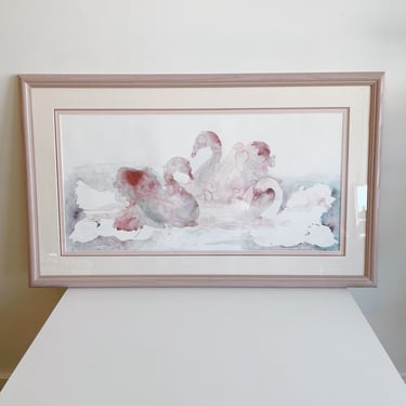 Pink Framed Watercolor Swan Art