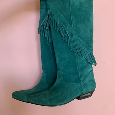 Green 2024 fringe boots