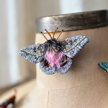 Pink Eyed Silk Moth Embroidered Pin