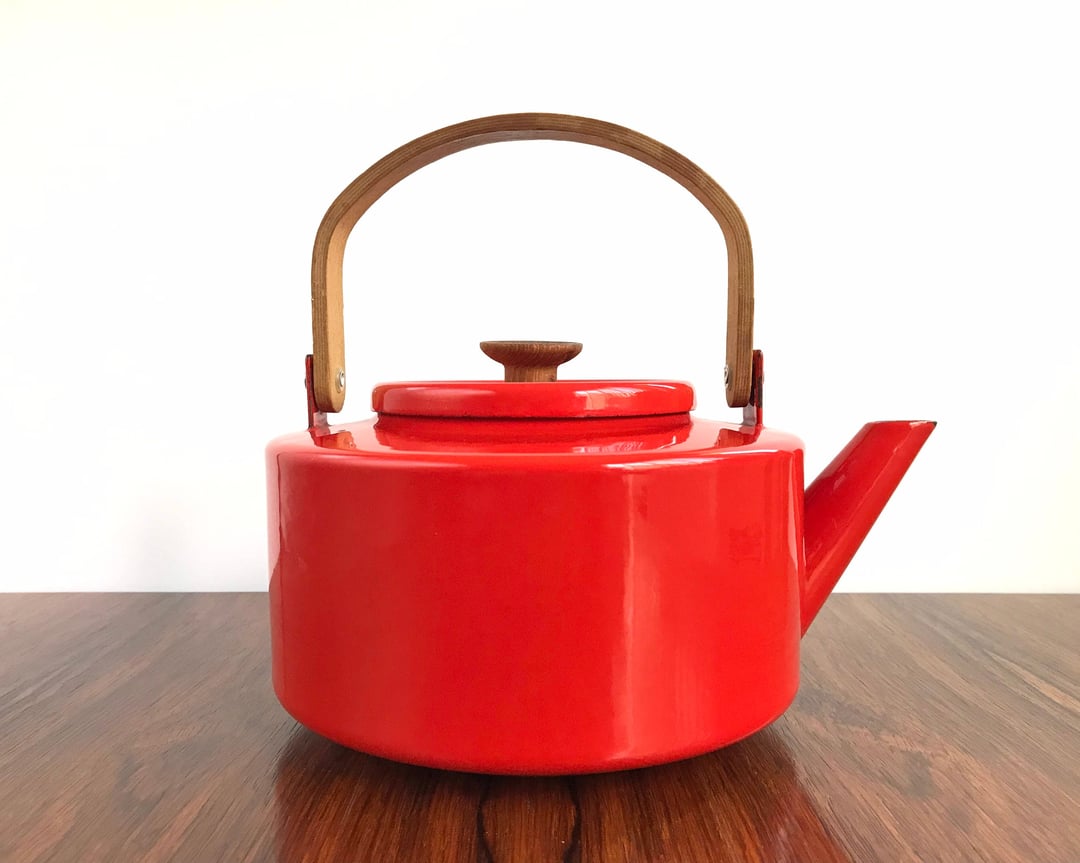 Danish Modern Copco Red Enameled Tea Kettle by Michael Lax The