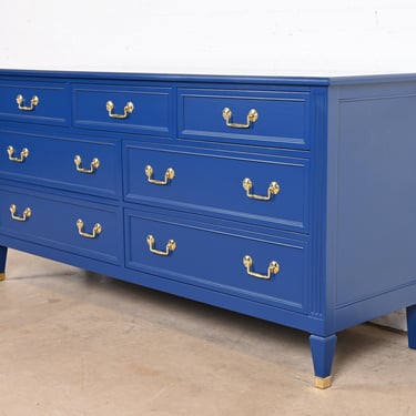 Kindel Furniture French Regency Louis XVI Blue Lacquered Dresser, Newly Refinished