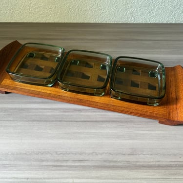 Vintage Dansk Teak Lattice Tray With Glass Dish Insert, JHQ Denmark, designed by Jens Quistgaard 