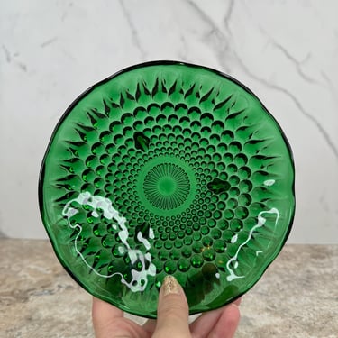 Vintage Anchor Hocking Emerald Green Dish with Hobnail Pattern - Footed Candy Bowl 