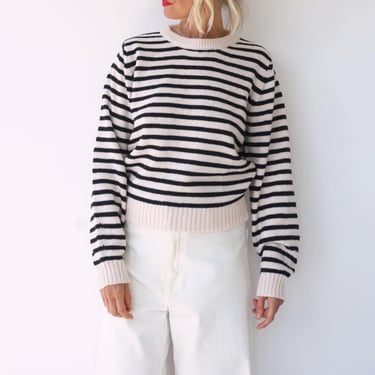 Vintage French Stripes Black And White Knitted Sweater | Round Neck Striped Long Sleeve Sweater | Perfect Sailor Mariniere | Breton Sweater 