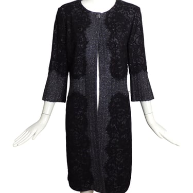 ST JOHN COUTURE- 2014 Gray Knit & Black Lace Coat, Size 8