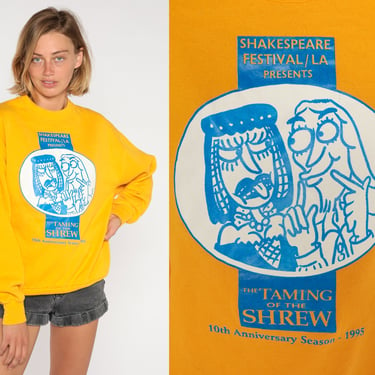 Shakespeare Festival Sweatshirt 90s Taming of The Shrew Shirt Los Angeles 1995 Play Comedy Theater Yellow Vintage 1990s Jerzees Medium Large 