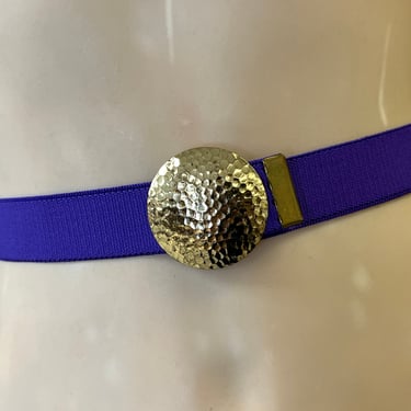 1980s purple elastic stretch belt skinny gold waspie adjustable 