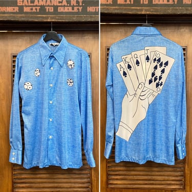 Vintage 1970’s Pop Art Disco Gambling Dice Poly Cartoon Shirt, 70’s Disco, Vintage Polyester Shirt, Vintage Clothing 