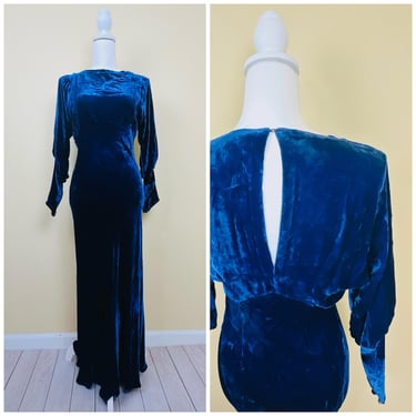 1930s Vintage Openhym's Transparent Velvet Dress / 30s Mutton Sleeve Cut Out Bias Cut Gown / Small - Medium 