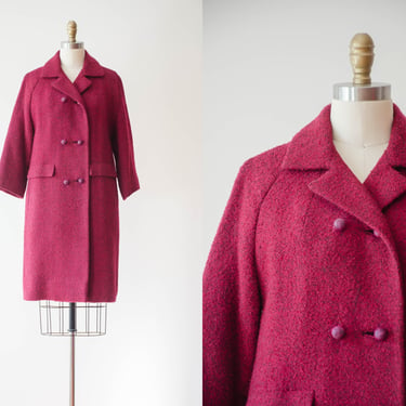 red wool coat | 50s 60s vintage Frank Gallant marled dark red burgundy heavy warm bouclé wool coat 