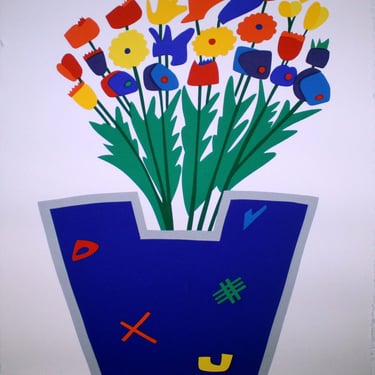 Daniel Gelakoska Blue Vase Contemporary Serigraph with Embossed Artist Seal 