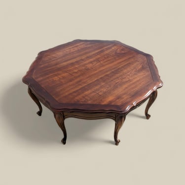 Vintage Wood Coffee Table, Low Profile, Living Room, Round, Victorian, Art Deco, Walnut 