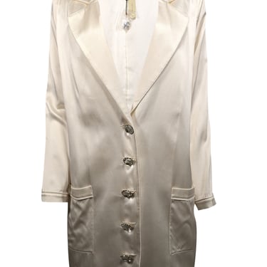 Retrofete - Ivory Silk Blend Rhinestone Button Blazer Sz S