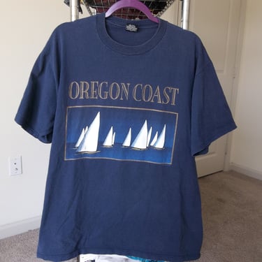 Vintage T-shirt Oregon Coast Sail Boats 1990s 2000s Y2K Xl Distressed Preppy Grunge Beach Surf Skater Casual Street Clothing Alore Tag 