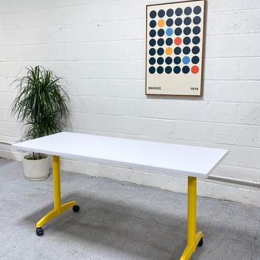 Adjustable Foldaway Table in Yellow and White