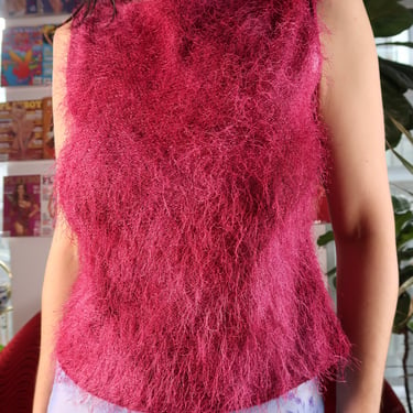 Vintage 2000s Fuzzy Hot Pink Boat Neck Tank