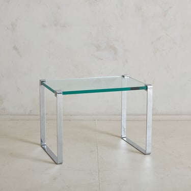 Small Rectangular Chrome + Glass Top Side Table, Denmark 20th Century