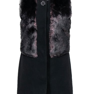 Tahari - Black & Maroon Faux Fur Trim Longline Vest w/ Pockets Sz XS