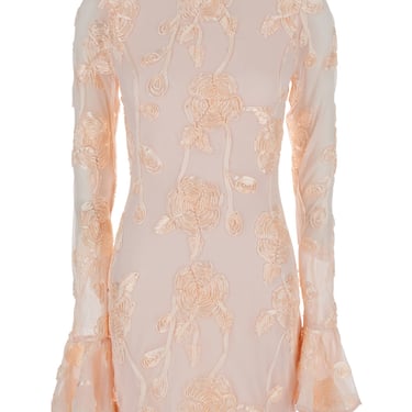 Rotate Pink Mini Dress With Flared Sleeves And All-Over Floral Embroidery In Tech Fabric Stretch Woman