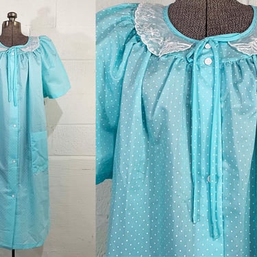 Vintage Nightgown Blue It's a Charm Pajamas Polka Dot PJ Sleep Sleepwear Dress Nightshirt Short Sleeve NOS Deadstock 2XL 1960s 