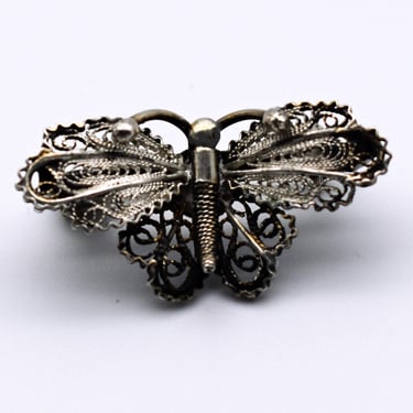 60's 800 silver Alioto Adriana filigree butterfly brooch, dainty Italy 79GE c clasp scatter pin 
