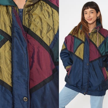 Vintage 80s 90s Puffy SKI JACKET Colorful Shapes Neon Color 