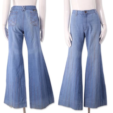 70s channel stitch denim bell bottom jeans 32", vintage 1970s VICEROY jeans, 70s high rise jeans, 70s pants, 70s flares , 70s bells sz 8-10 