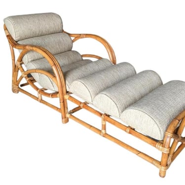 Restored Two-Strand "1940s Transition" Rattan Chaise Lounge 