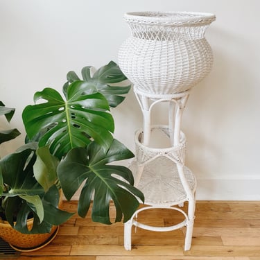 Large White Wicker Plant Stand