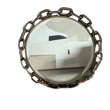 Luxe Round Iron Chain Link Wall Mirror 40&quot; Silver Gray HOP104-112