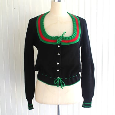 1970s - Wool - Scoopneck - Cardigan - Sweater - Made in Austria - Estimated size L 