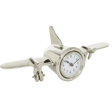 Airplane Silver Metal Clock