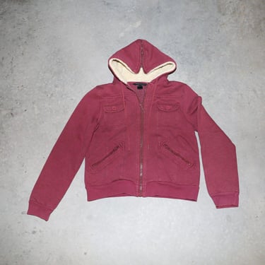 Marc Jacobs Zip Up Sweater Jacket Burgundy Shearling Hoodie Sweater Size Small 