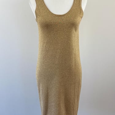 1990s Lillie Rubin Gold Metallic Knit Dress 