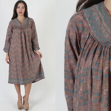 Authentic 70s India Block Print Dress, Vintage Middle Eastern Tent Sundress, Ethnic Quilted Bib Bodice 