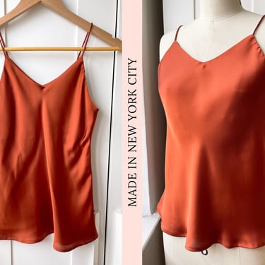 MADE IN NYC bias cut camisole top, V Neck Cami Top, satin cami top, tank top, summer tank, summer cami, cami top, slip on top - Red earth 