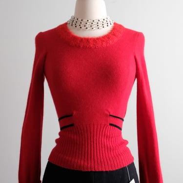 Vintage 1970's NOS Sonia Rykiel Red Knit Top / XS