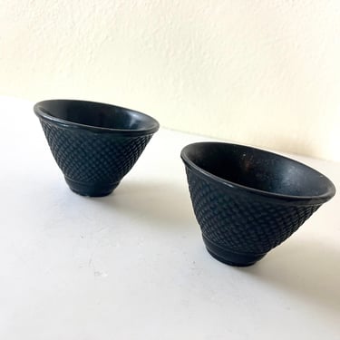 Vintage Pair of Iwachu Style Black Hobnail Iron Tea Cups 