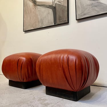 Pair of Pouf Stools / Ottomans / Hassocks - Vintage Eighties Art Deco in the Style of Marge Carson 