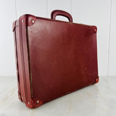 Vintage Brown Leatherette Python Cardboard Suitcase, Antique Luggage, Art Deco train case, Industrial Home Decor, Suitcase table, gift 