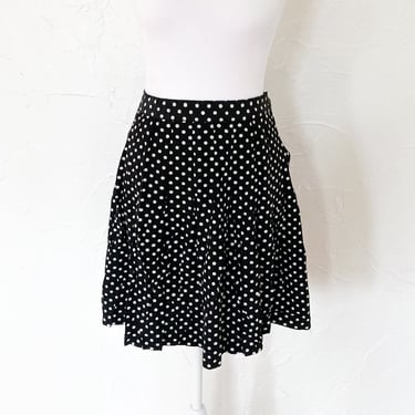 80s Black and White Polka Dot Mini A-Line Skirt | Extra Small/Small 
